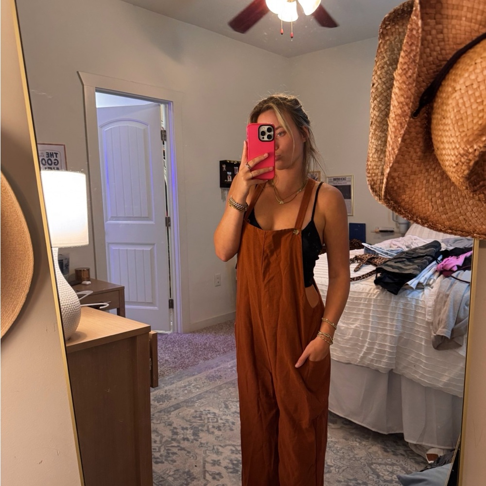 Blush Brown Jumpsuit with Wide-Leg and High Waist